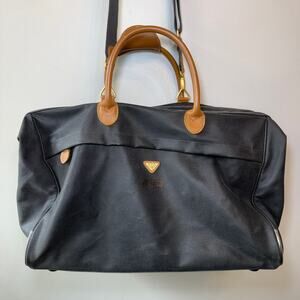 Boyt Jump Double Handle Shoulder Strap Travel Duffle Bag Black Pebbled Leather